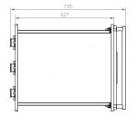 Technische Zeichnung eines Rahmens mit Abmessungen von 735 mm x 627 mm.