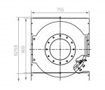Technische Zeichnung eines kreisförmigen Maschinenbauteils mit Maßangaben.