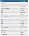 Technische Spezifikationen des Prüfraums XKS-T1640 mit Abmessungen und Eigenschaften.